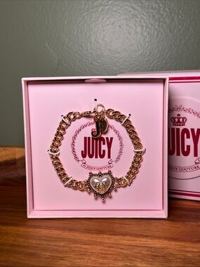 Juicy Couture Gold Heart Charm Bracelet with Pink Box